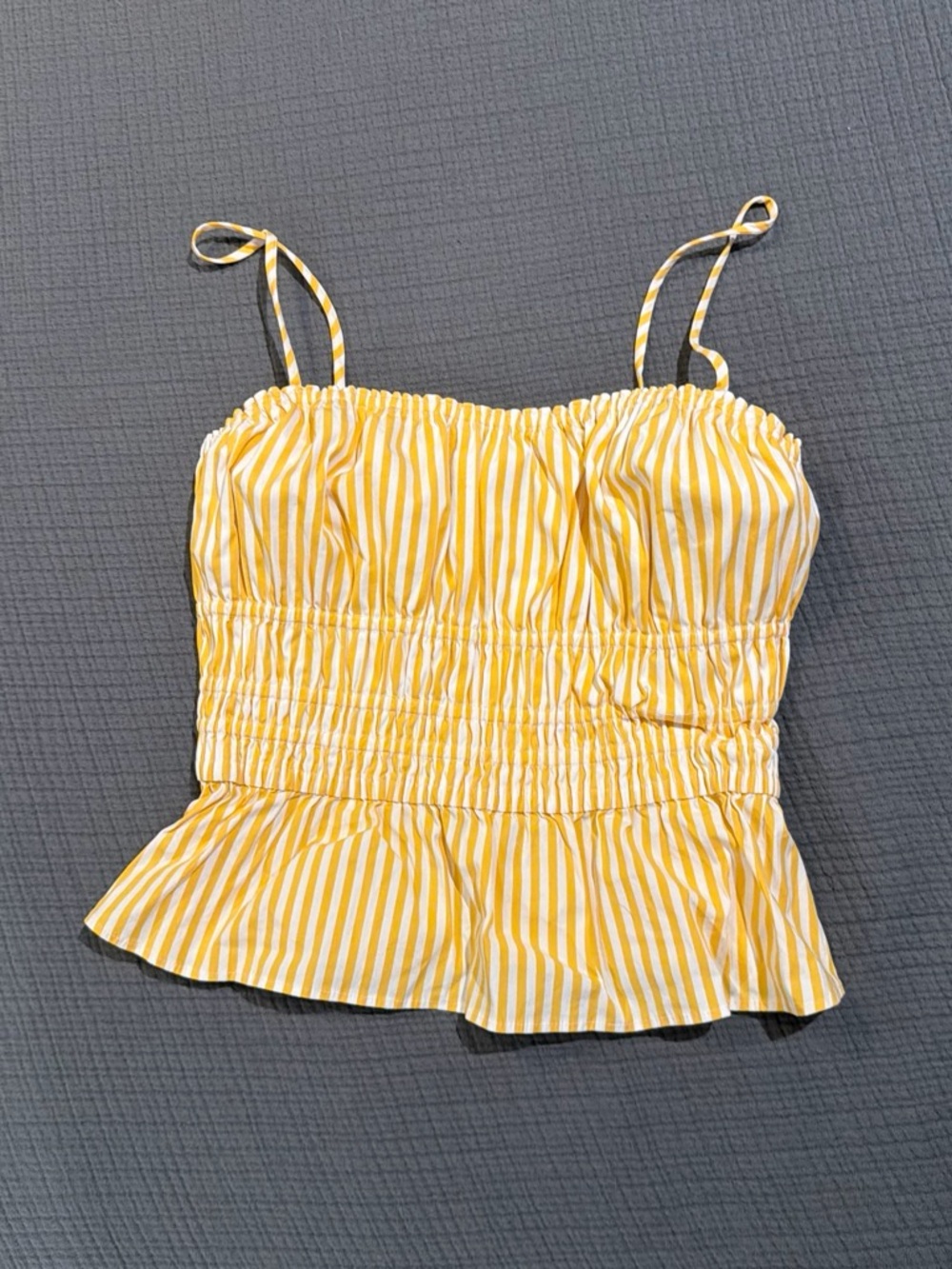 Amazon Essentials Yellow and White Striped Smocked Peplum Cami